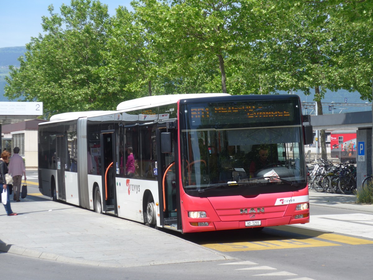 (161'309) - TRAVYS, Yverdon - VD 1255 - MAN am 28. Mai 2015 beim Bahnhof Yverdon