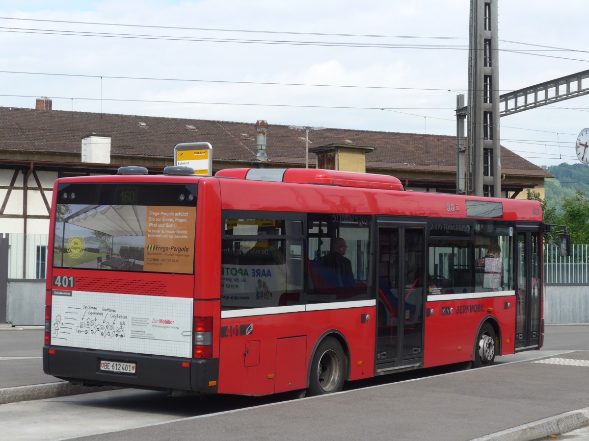 (161'438) - Bernmobil, Bern - Nr. 401/BE 612'401 - MAN/Gppel am 30. Mai 2015 beim Bahnhof Mnsingen