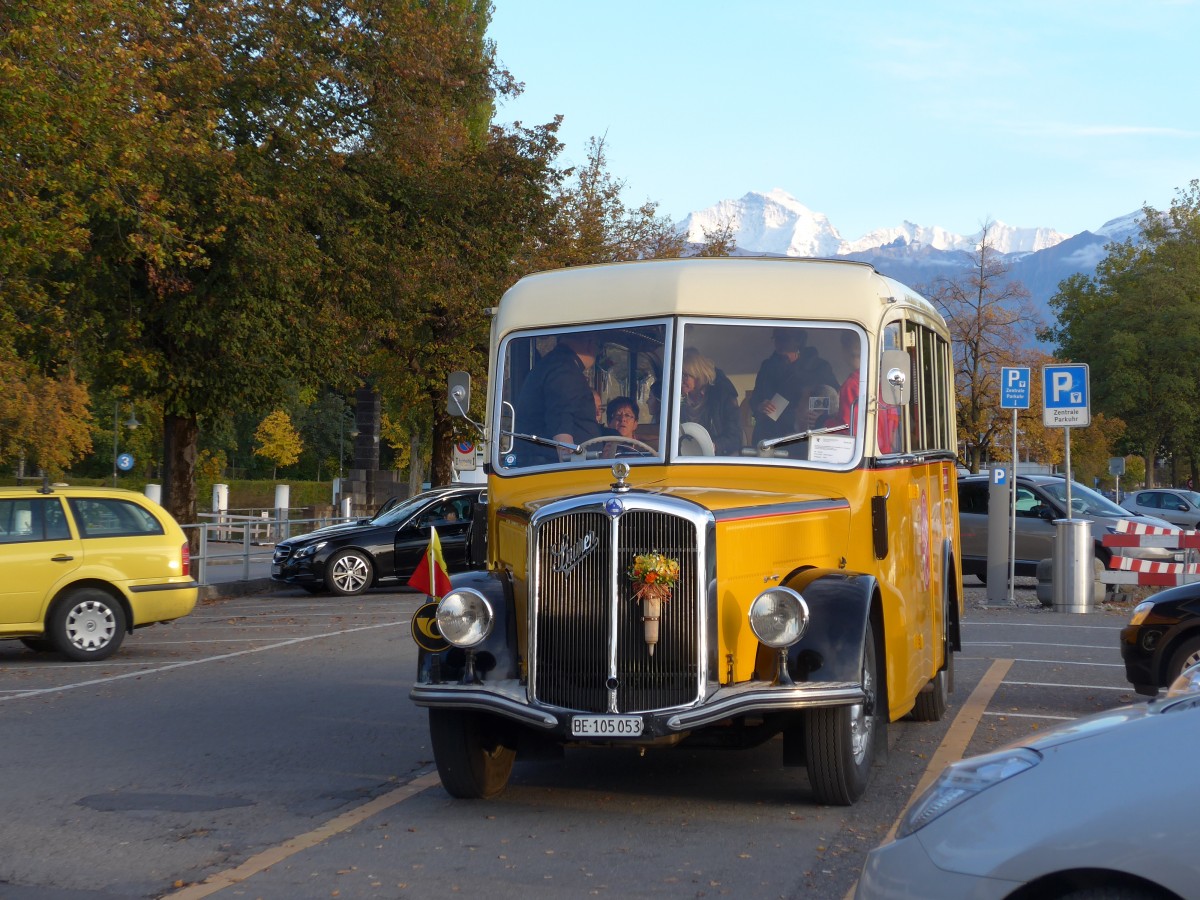 (166'055) - Blaser, Unterseen - BE 105'053 - Saurer/Tscher (ex Gessinger, Bad Ragaz) am 4. Oktober 2015 in Thun, CarTerminal