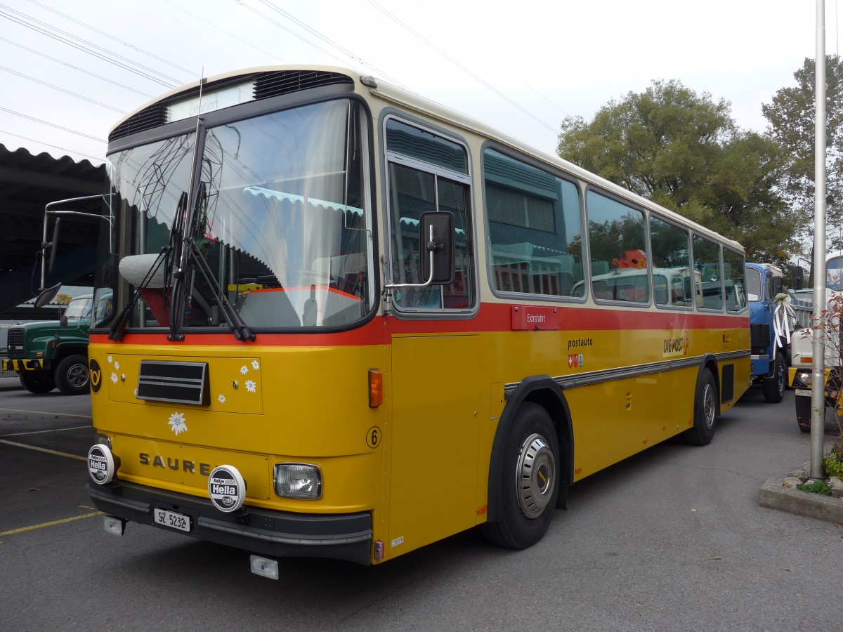 (166'064) - Fssler, Unteriberg - Nr. 6/SZ 5232 - Saurer/R&J (ex Schrch, Gutenburg Nr. 6; ex P 24'358) am 10. Oktober 2015 in Schnis, Bicoareal