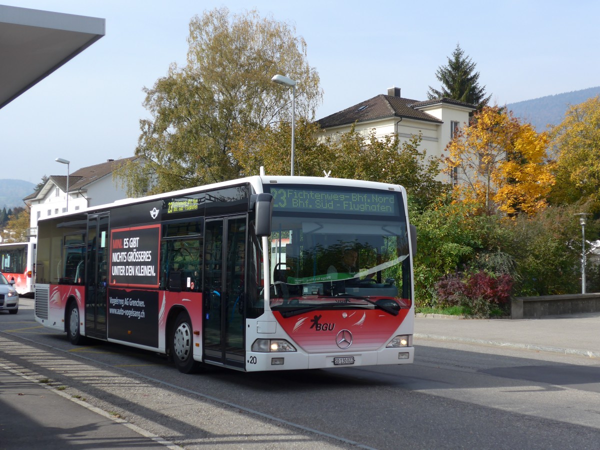 (166'438) - BGU Grenchen - Nr. 20/SO 130'022 - Mercedes am 24. Oktober 2015 beim Bahnhof Grenchen Sd