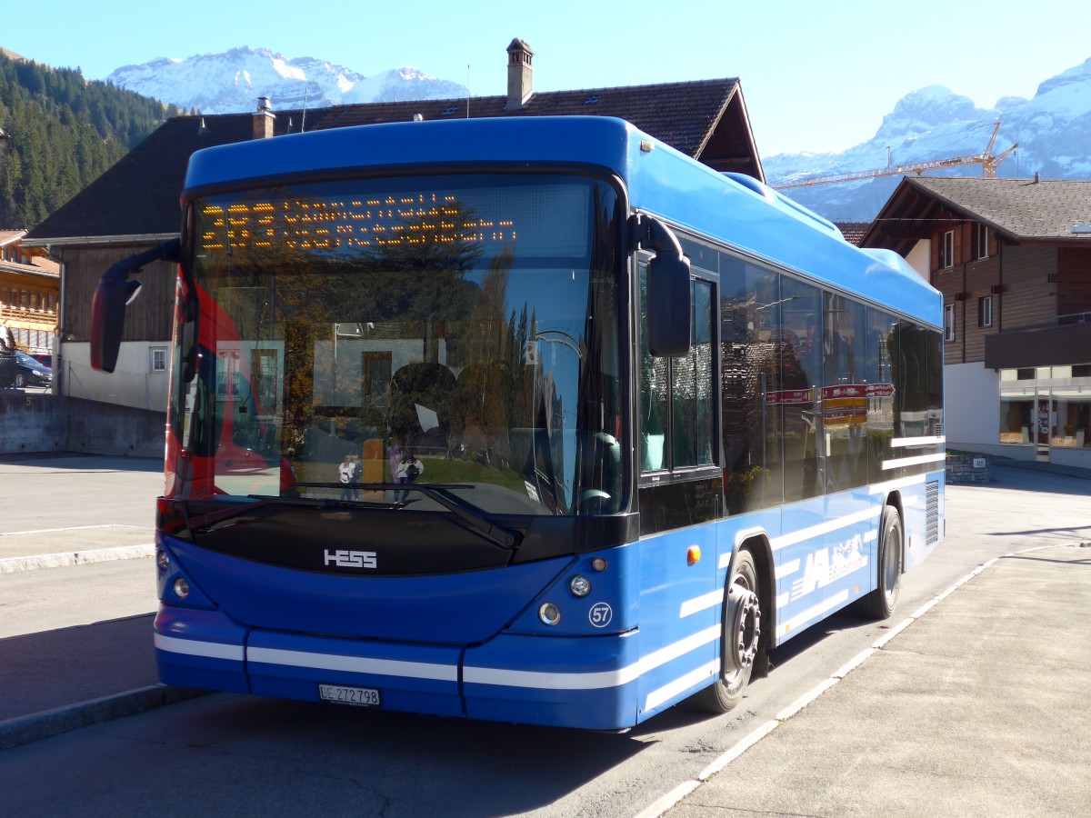 (166'507) - AFA Adelboden - Nr. 57/BE 272'798 - Scania/Hess am 1. November 2015 beim Bahnhof Lenk