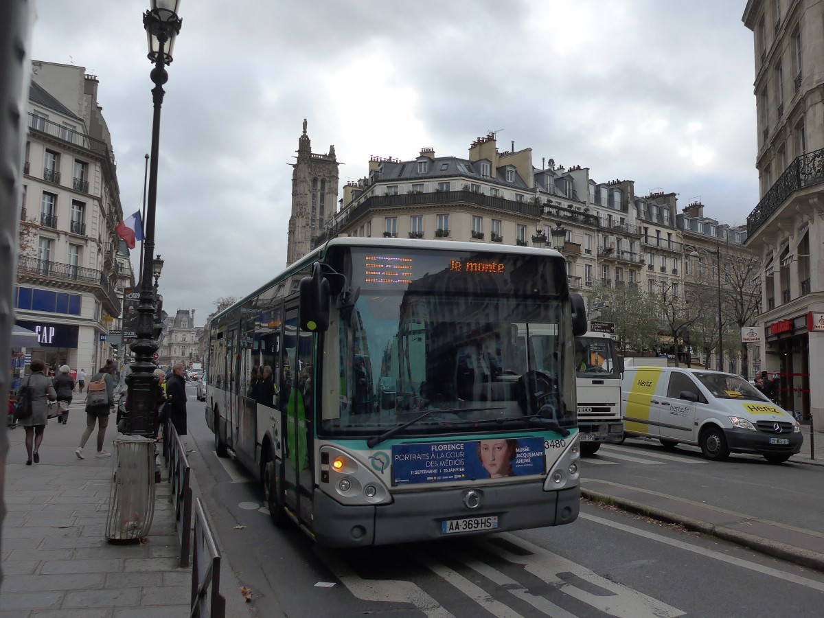 (167'367) - RATP Paris - Nr. 3480/AA 369 HS - Irisbus am 18. November 2015 in Paris, Chtelet