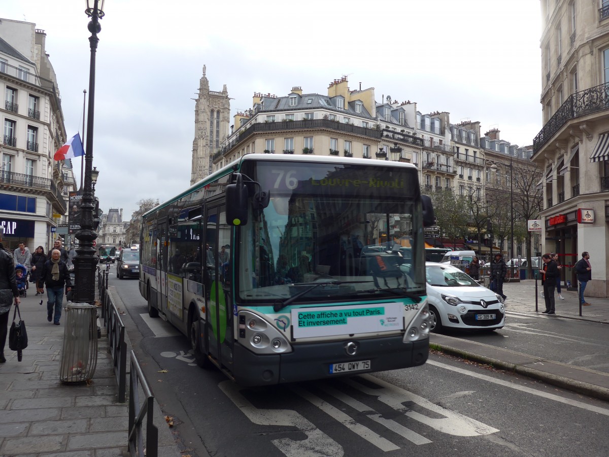 (167'374) - RATP Paris - Nr. 3142/454 QWY 75 - Irisbus am 18. November 2015 in Paris, Chtelet