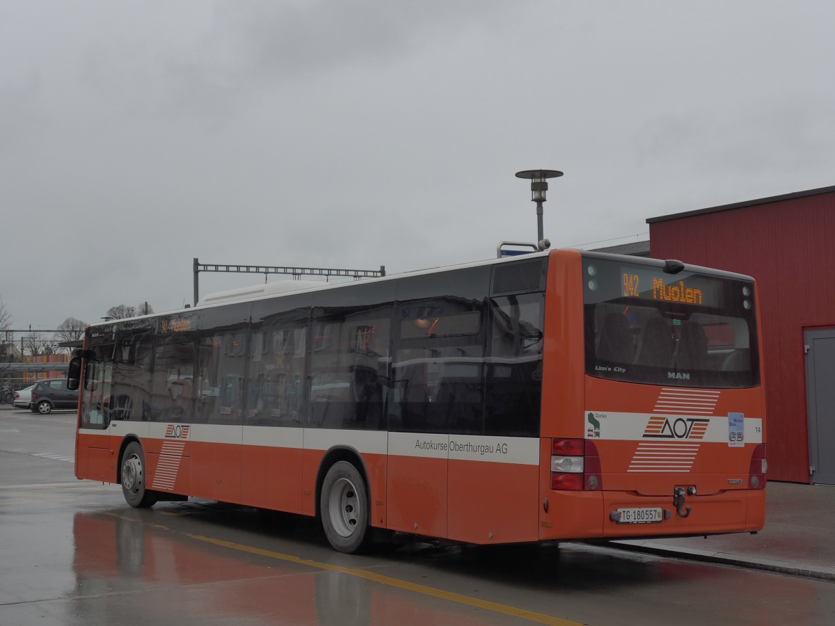 (167'534) - AOT Amriswil - Nr. 14/TG 180'557 - MAN am 25. November 2015 beim Bahnhof Amriswil