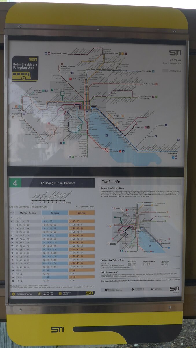 (168'301) - STI-Fahrplan von 2015 bis 2016 am 3. Januar 2016 in Thun-Lerchenfeld, Forstweg