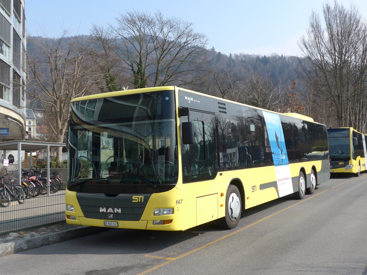 (169'222) - STI Thun - Nr. 147/BE 801'147 - MAN am 11. Mrz 2016 bei der Schifflndte Thun