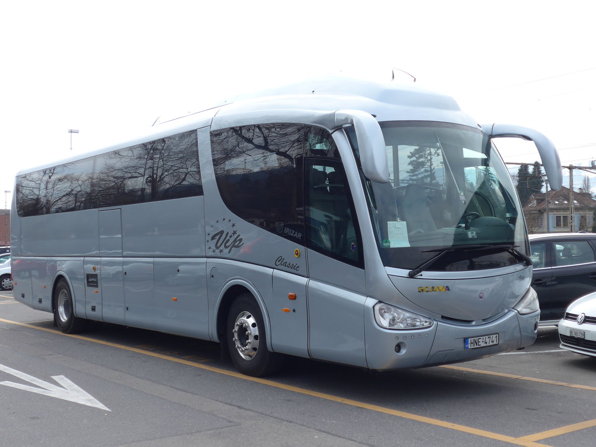 (169'421) - Aus Griechenland: ??? - HNE-4741 - Scania/Irizar am 23. Mrz 2016 in Thun, CarTerminal