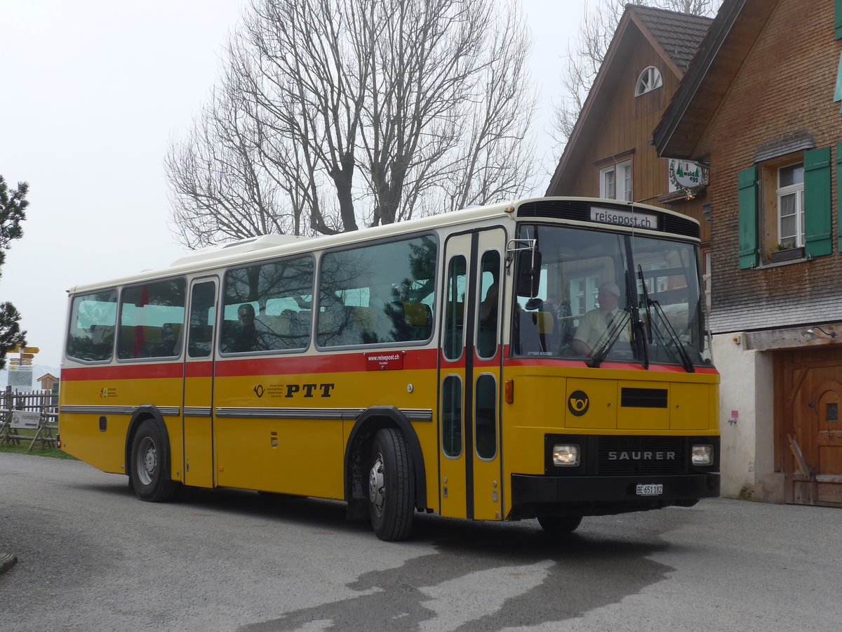 (169'645) - Bernair, Mnsingen - BE 651'182 - Saurer/Tscher (ex Schebath, Lauerz; ex Albin, Fllanden; ex Heim, Flums) am 2. April 2016 in Teufen, Restaurant Waldegg