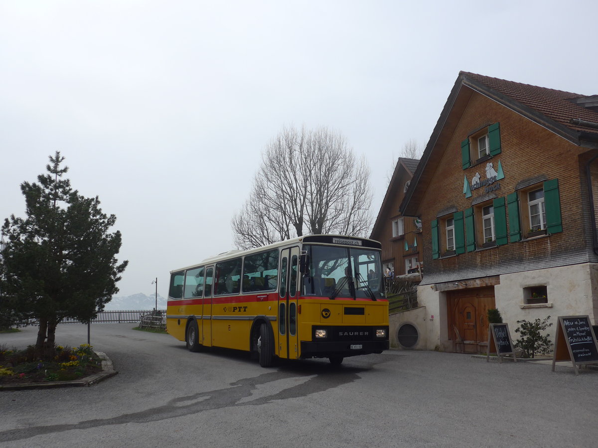 (169'646) - Bernair, Mnsingen - BE 651'182 - Saurer/Tscher (ex Schebath, Lauerz; ex Albin, Fllanden; ex Heim, Flums) am 2. April 2016 in Teufen, Restaurant Waldegg