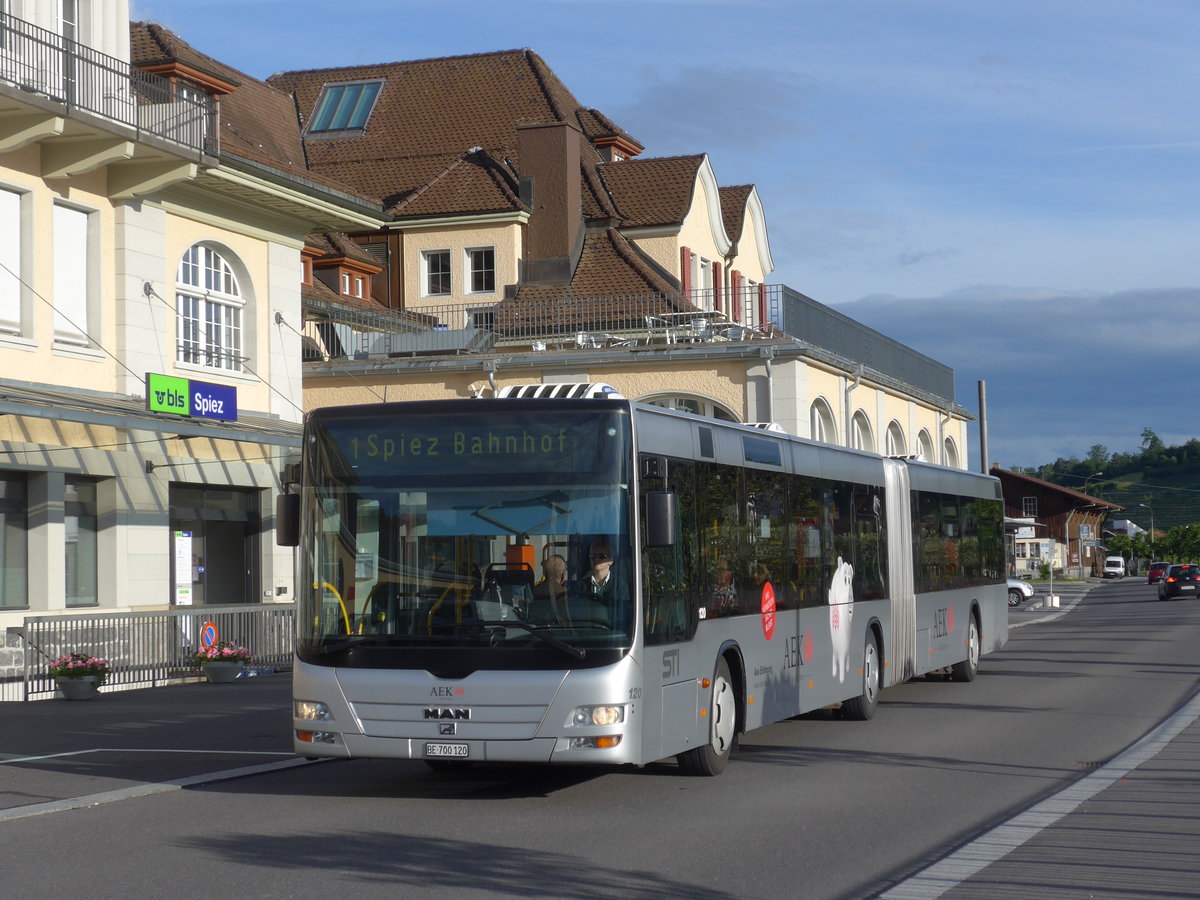 (171'698) - STI Thun - Nr. 120/BE 700'120 - MAN am 12. Juni 2016 beim Bahnhof Spiez