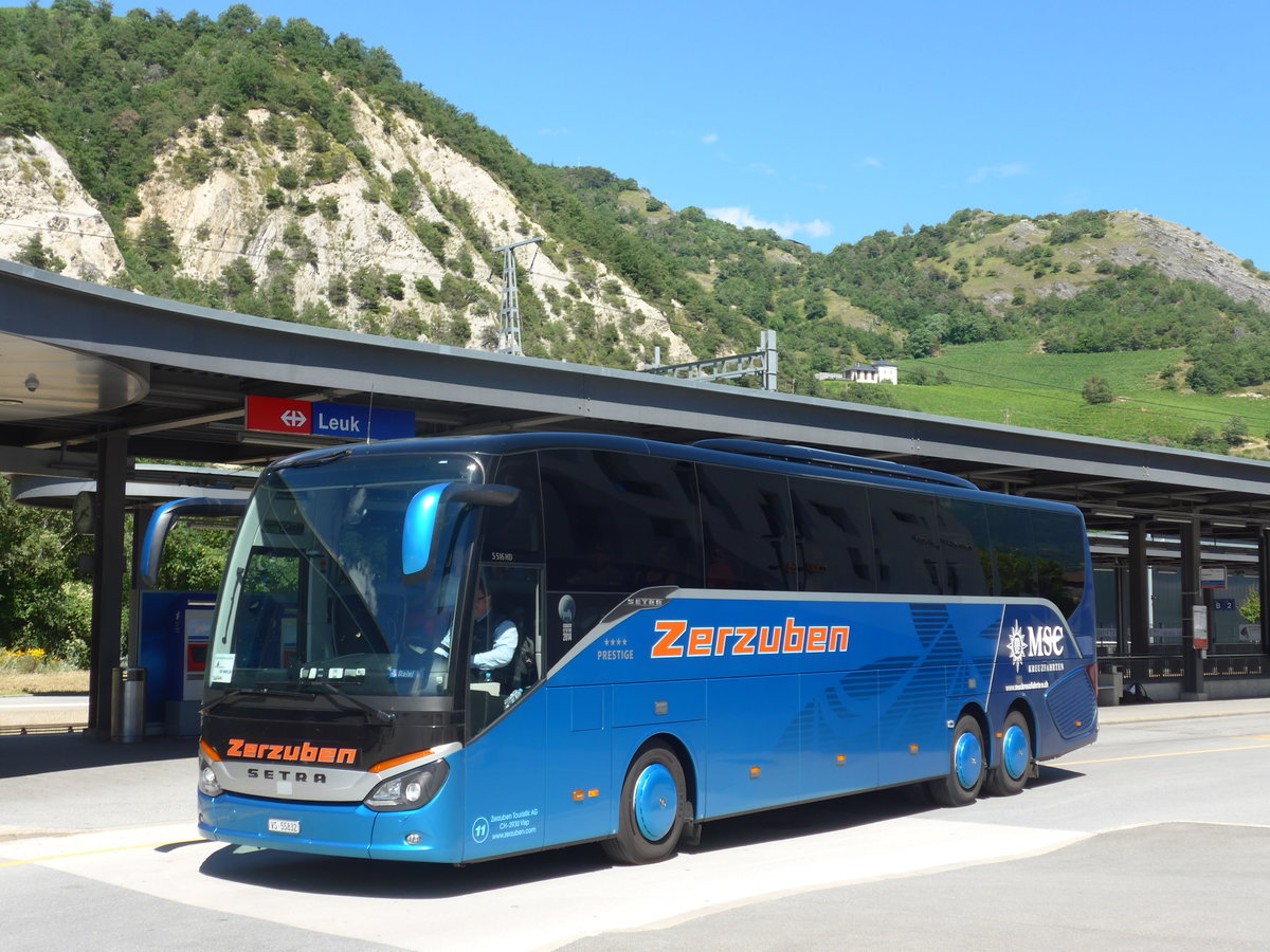 (172'727) - Zerzuben, Visp-Eyholz - Nr. 11/VS 55'832 - Setra am 3. Juli 2016 beim Bahnhof Leuk