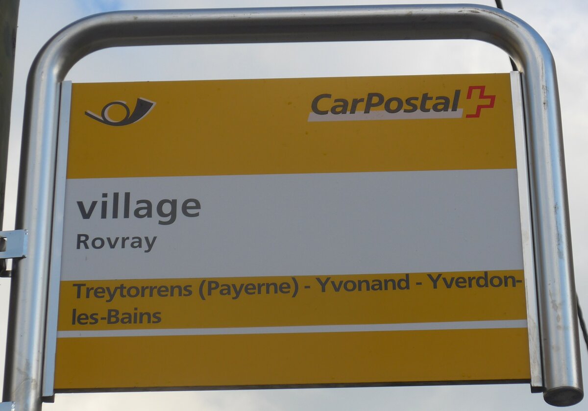 (172'866) - PostAuto-Haltestellenschild - Rovray, village - am 13. Juli 2016