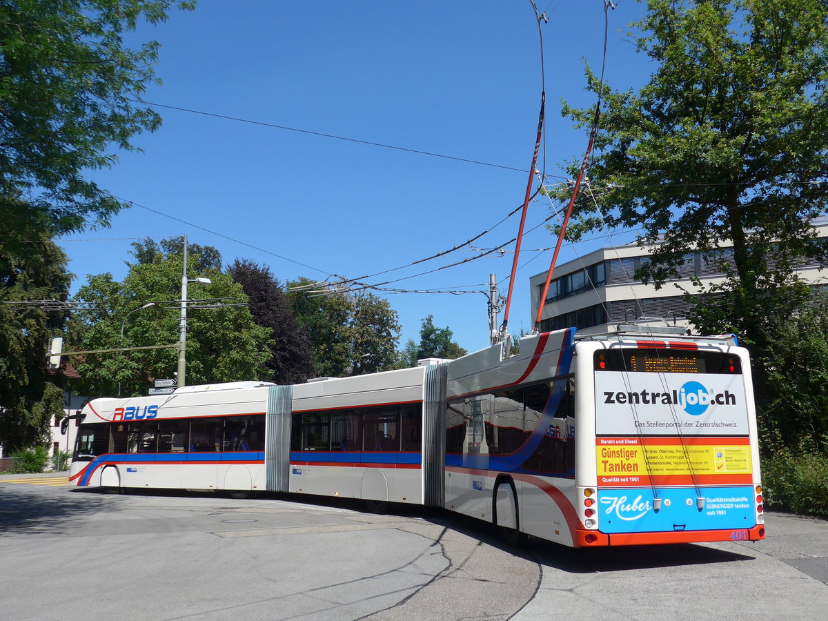 (173'793) - VBL Luzern - Nr. 401 - Hess/Hess Doppelgelenktrolleybus am 8. August 2016 in Luzern, Maihof