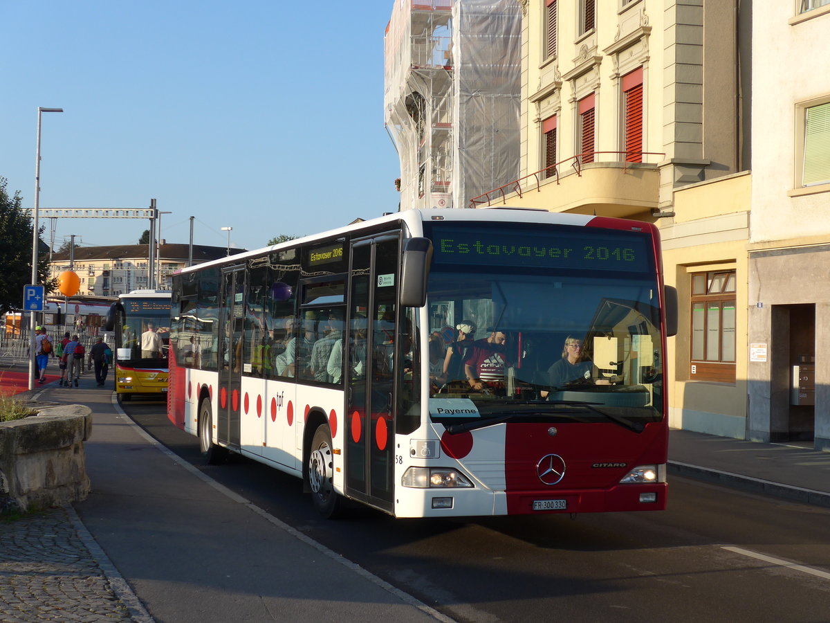 (174'325) - TPF Fribourg - Nr. 58/FR 300'330 - Mercedes am 28. August 2016 beim Bahnhof Payerne