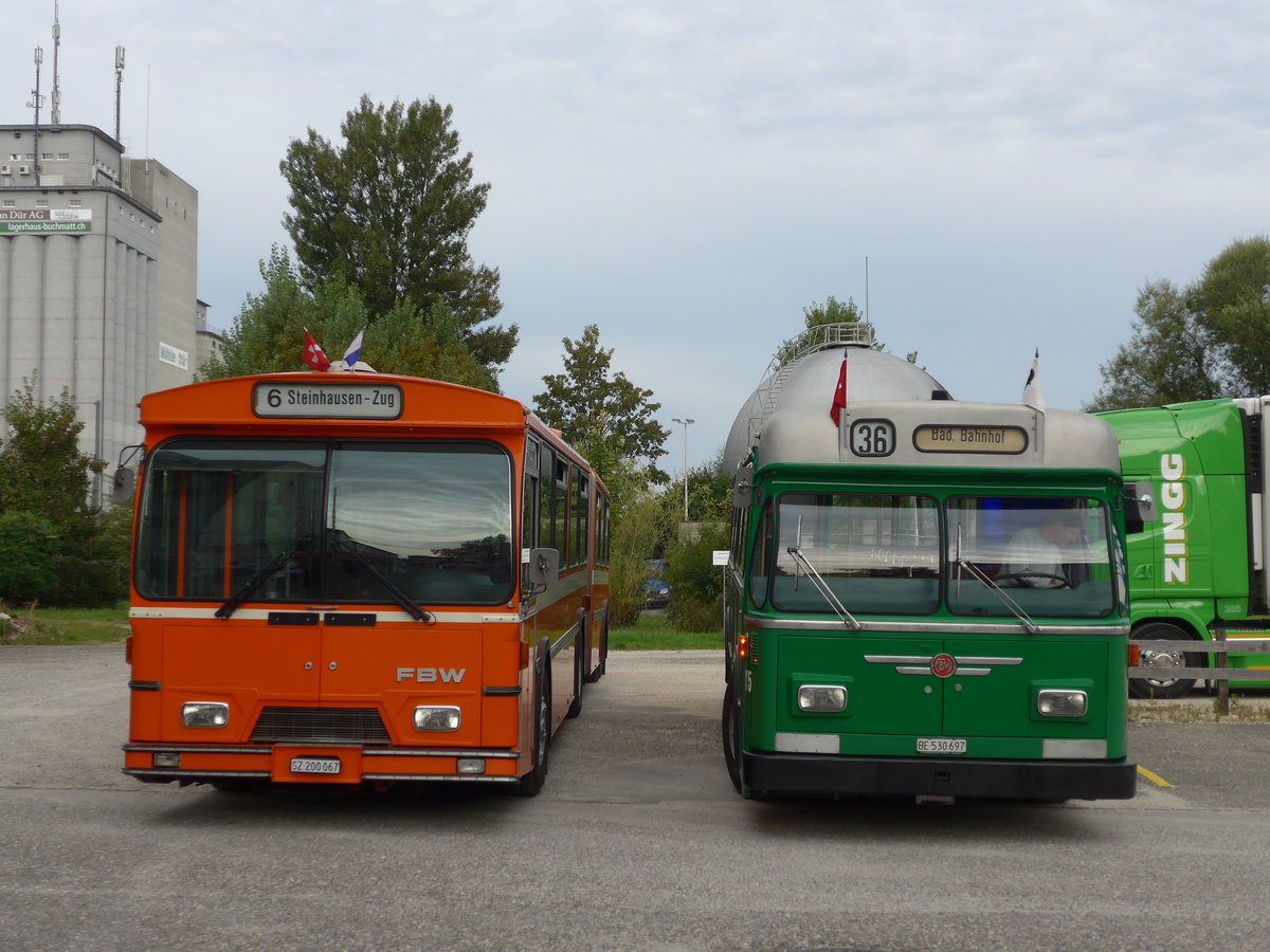 (174'473) - ZVB Zug (RWB) - Nr. 35/SZ 200'067 - FBW/Hess + BVB Basel (RWB) - Nr. 75/BE 530'697 - FBW/FHS am 4. September 2016 in Burgdorf, Lyssacherstrasse