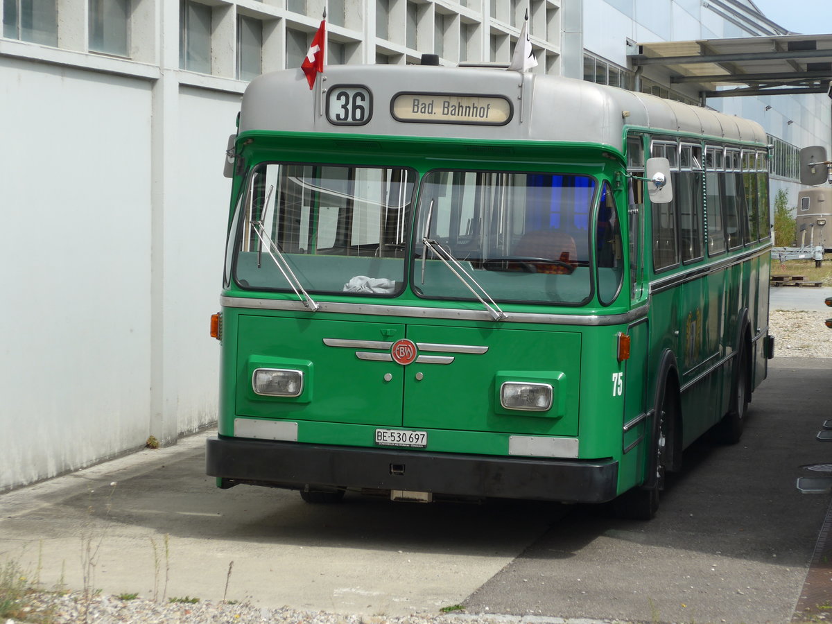 (174'539) - BVB Basel (RWB) - Nr. 75/BE 530'697 - FBW/FHS am 4. September 2016 in Aarberg, Halle TVS