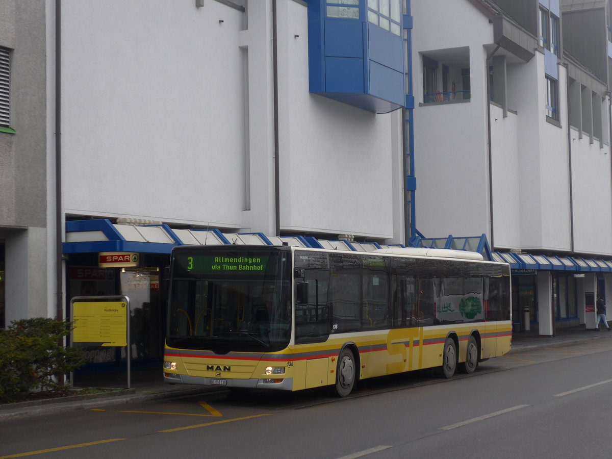 (177'215) - STI Thun - Nr. 138/BE 801'138 - MAN am 16. Dezember 2016 in Thun, Postbrcke