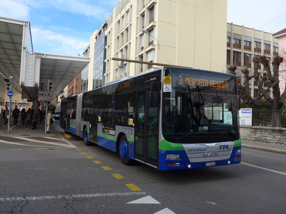 (178'333) - TPL Lugano - Nr. 437/TI 270'441 - MAN am 7. Februar 2017 in Lugano, Centro