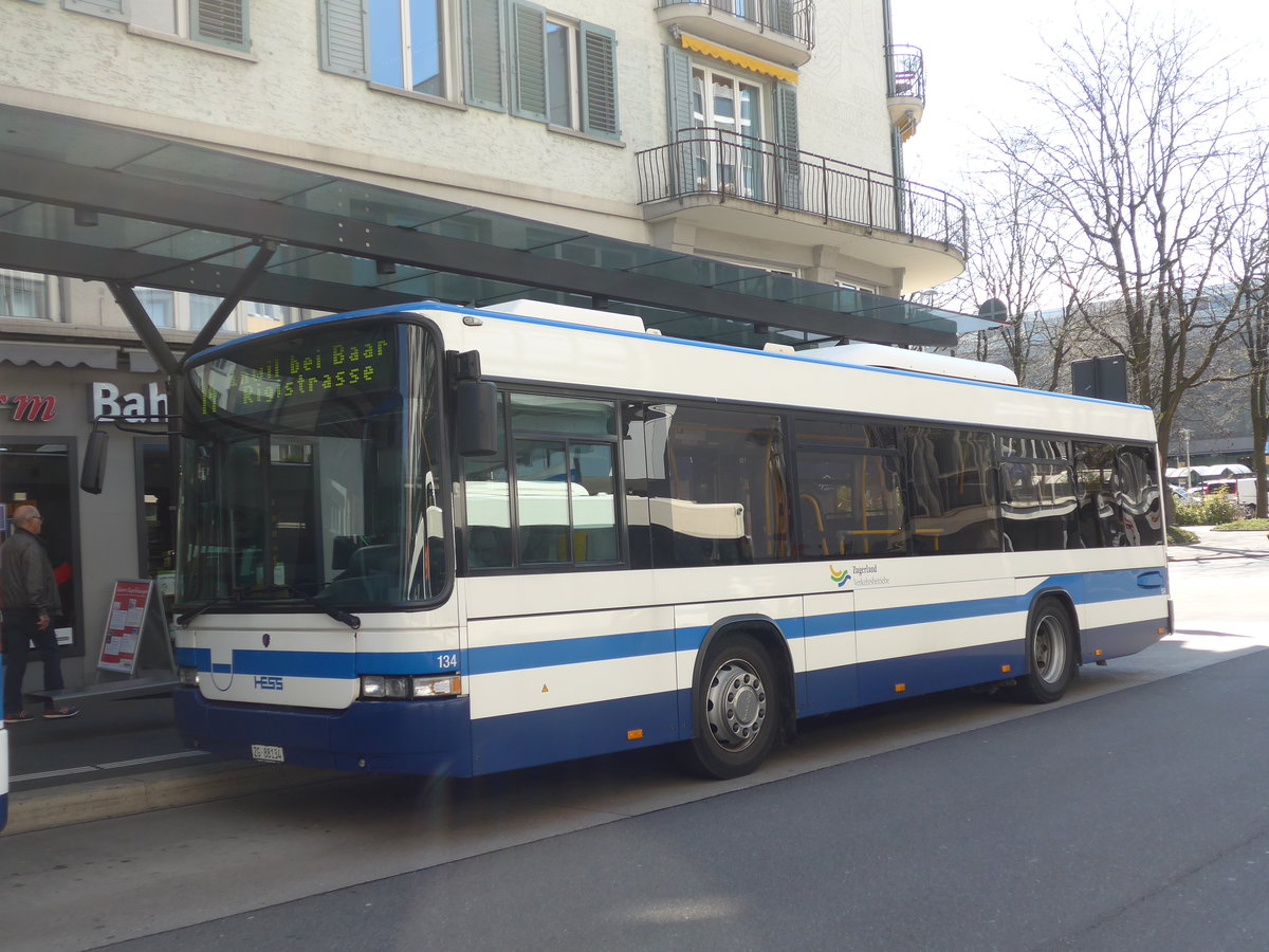 (179'494) - ZVB Zug - Nr. 134/ZG 88'134 - Scania/Hess am 10. April 2017 beim Bahnhof Zug