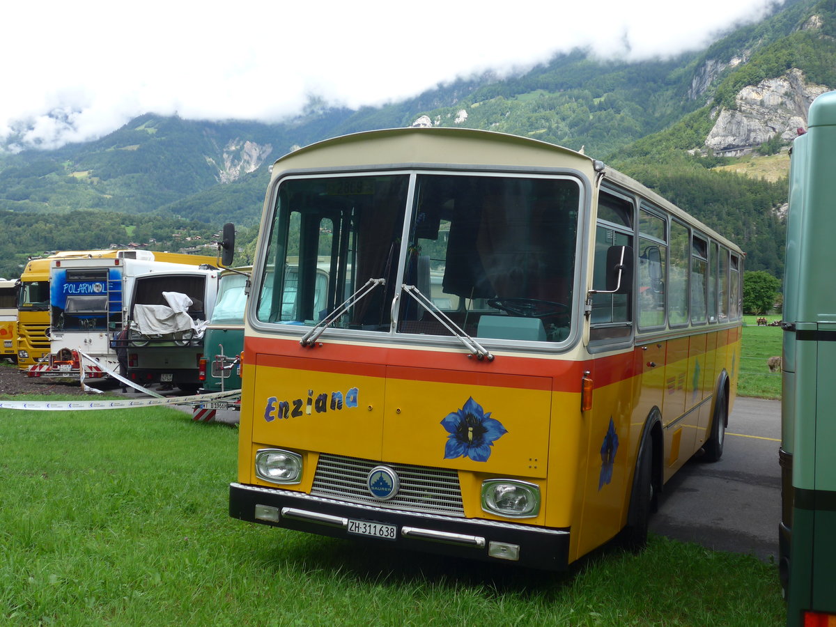 (183'596) - Ghwiler, Birmensdorf - ZH 311'638 - Saurer/Tscher (ex AVG Grindelwald Nr. 12; ex Steiger, Schlatt) am 19. August 2017 in Unterbach, Rollfeld