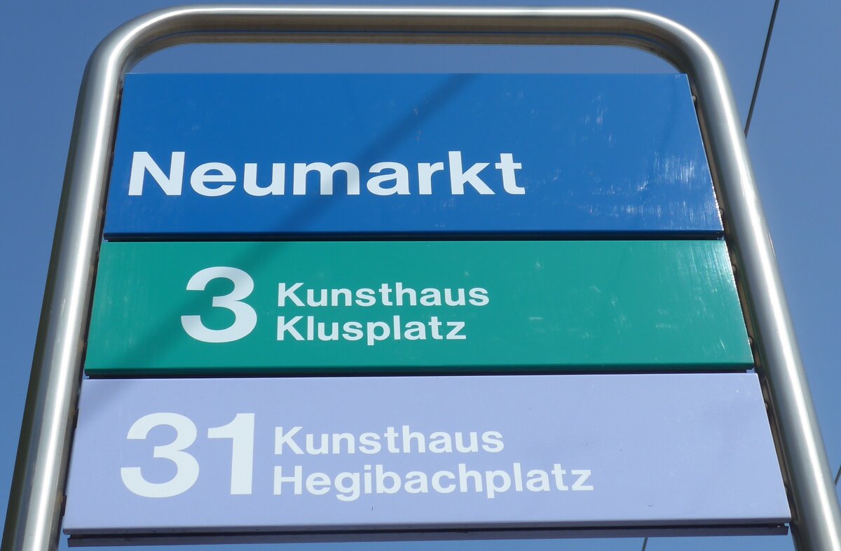 (183'713) - ZVV-Haltestellenschild - Zrich, Neumarkt - am 20. August 2017