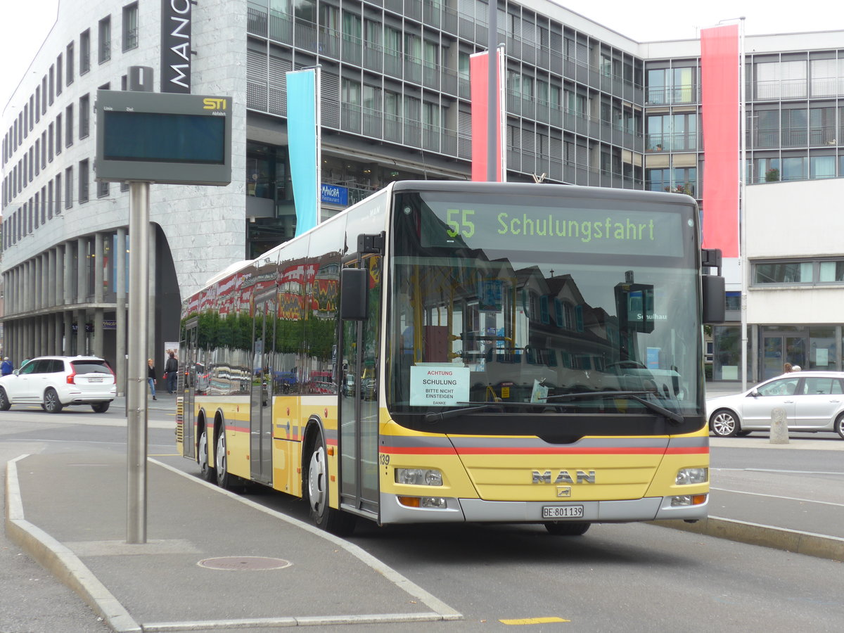 (184'668) - STI Thun - Nr. 139/BE 801'139 - MAN am 4. September 2017 beim Bahnhof Thun