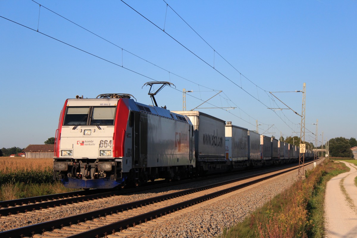 185 664-0 mit dem  Ekol -Zug am 9. September 2012 bei bersee am Chiemsee.