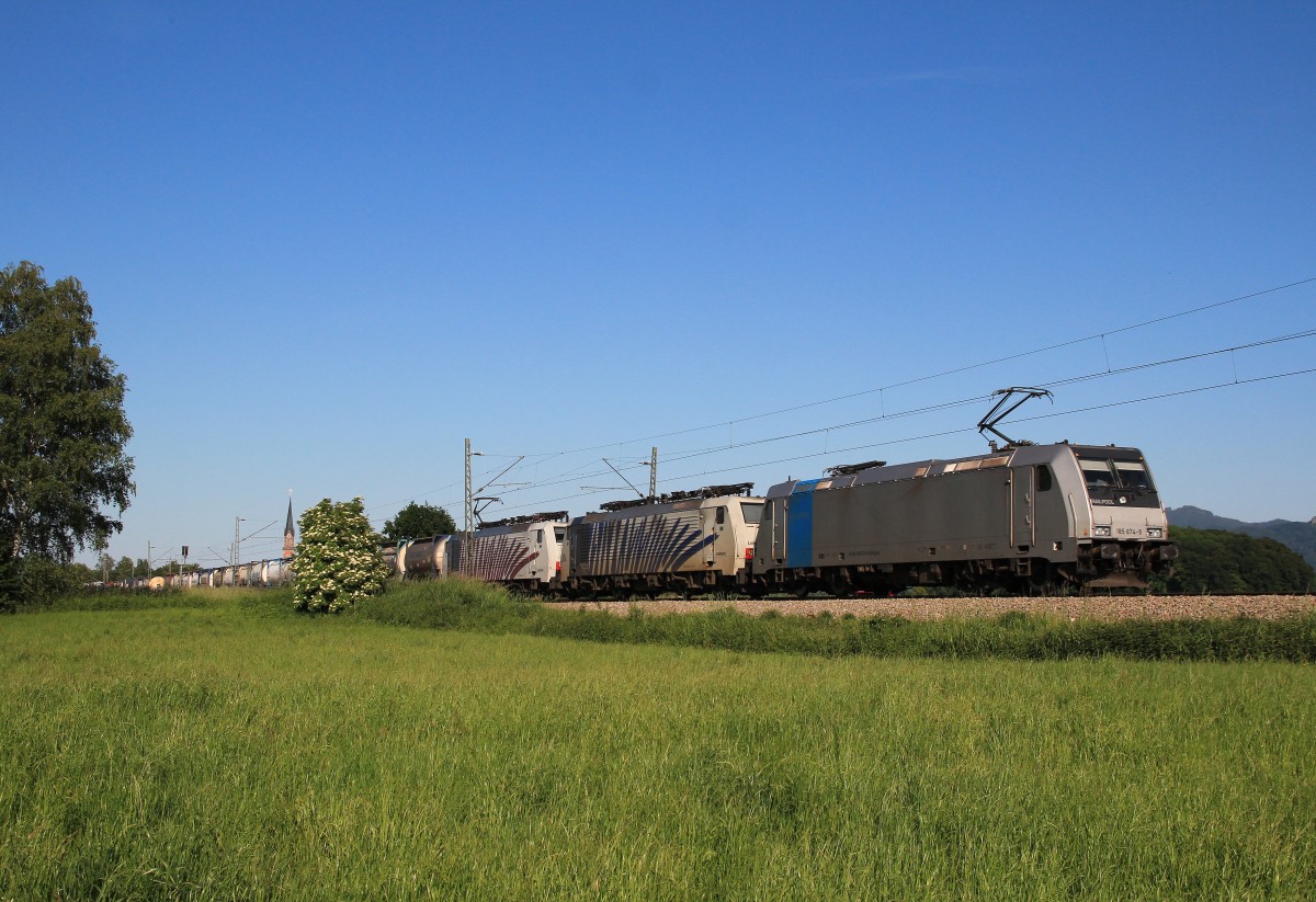 185 674, 189 918 und 189 914 am 7. Juni 2014 bei bersee am Chiemsee.