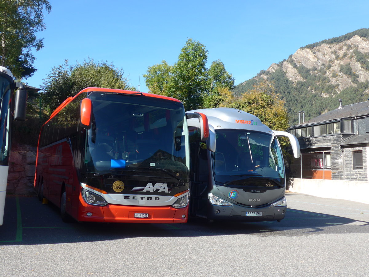 (185'349) - Aus der Schweiz: AFA Adelboden - Nr. 16/BE 21'181 - Setra am 27. September 2017 in Ordino, Carparkplatz