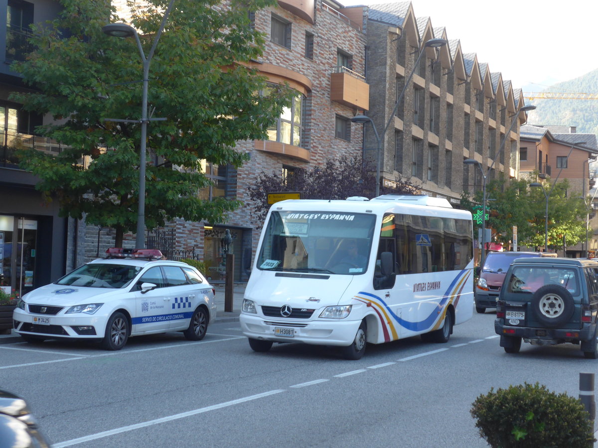 (185'419) - Viatges Espanya, Sant Juli de Lria - H3081 - Mercedes am 27. September 2017 in La Massana, Les Entrades