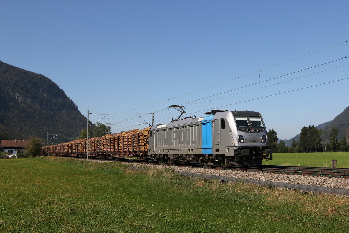 187 341 mit einem Holzzug am 15. September 2020 bei Niederaudorf im Inntal.