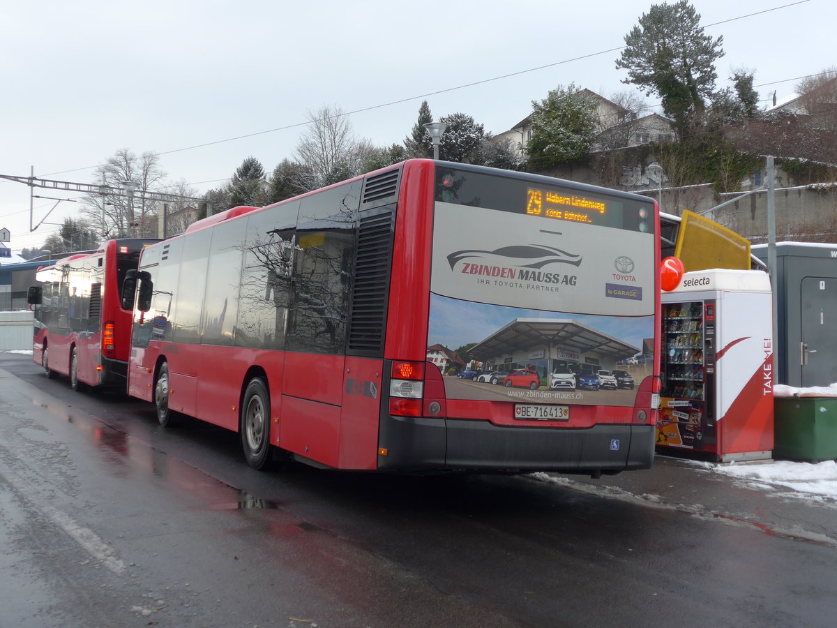 (187'093) - Bernmobil, Bern - Nr. 413/BE 716'413 - MAN am 18. Dezember 2017 beim Bahnhof Niederwangen