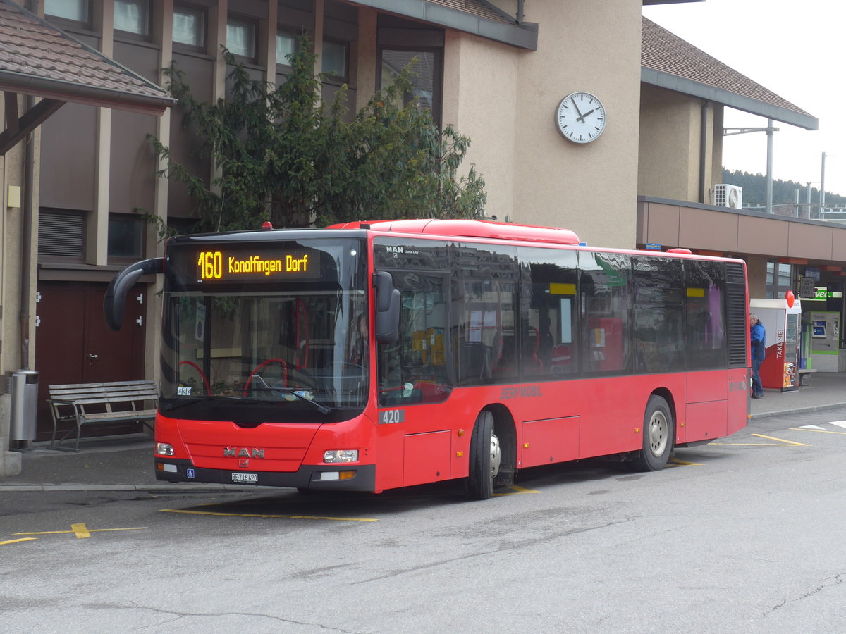 (187'657) - Bernmobil, Bern - Nr. 420/BE 716'420 - MAN am 2. Januar 2018 beim Bahnhof Konolfingen