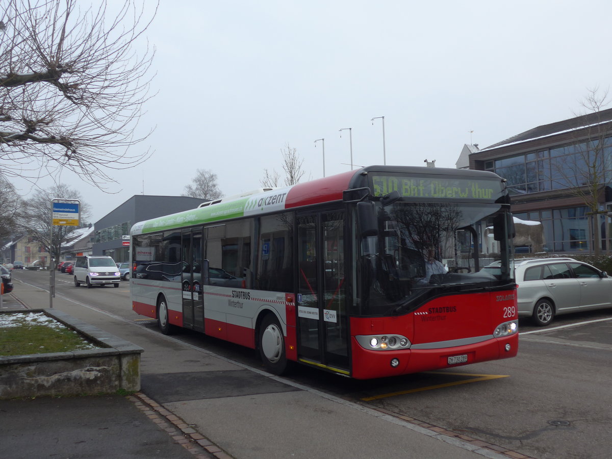 (188'356) - SW Winterthur - Nr. 289/ZH 730'289 - Solaris am 8. Februar 2018 in Wiesendangen, Gemeindehaus