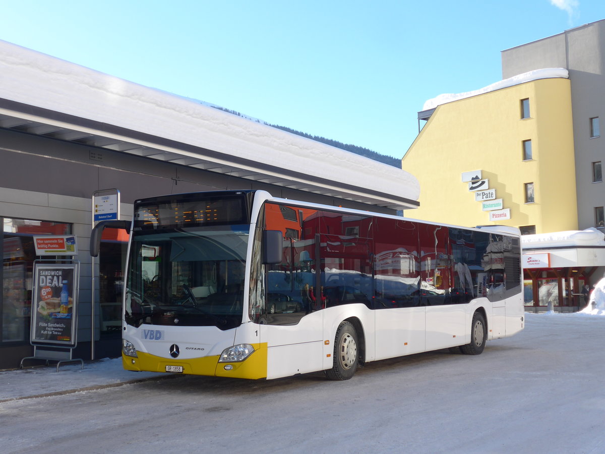 (188'494) - VBD Davos - Nr. 1/GR 1858 - Mercedes am 13. Februar 2018 beim Bahnhof Davos Dorf