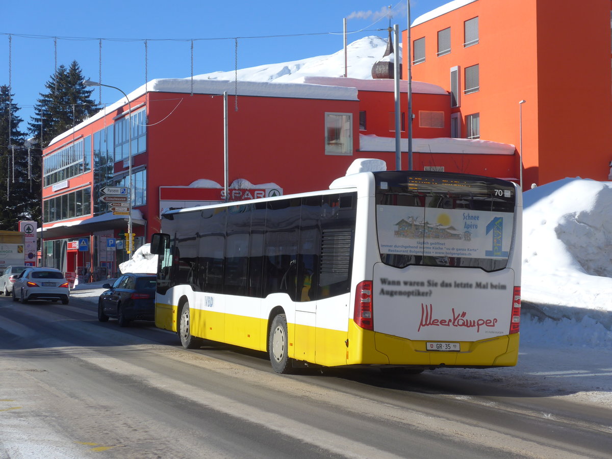 (188'512) - VBD Davos - Nr. 10/GR 35 - Mercedes am 13. Februar 2018 beim Bahnhof Davos Dorf