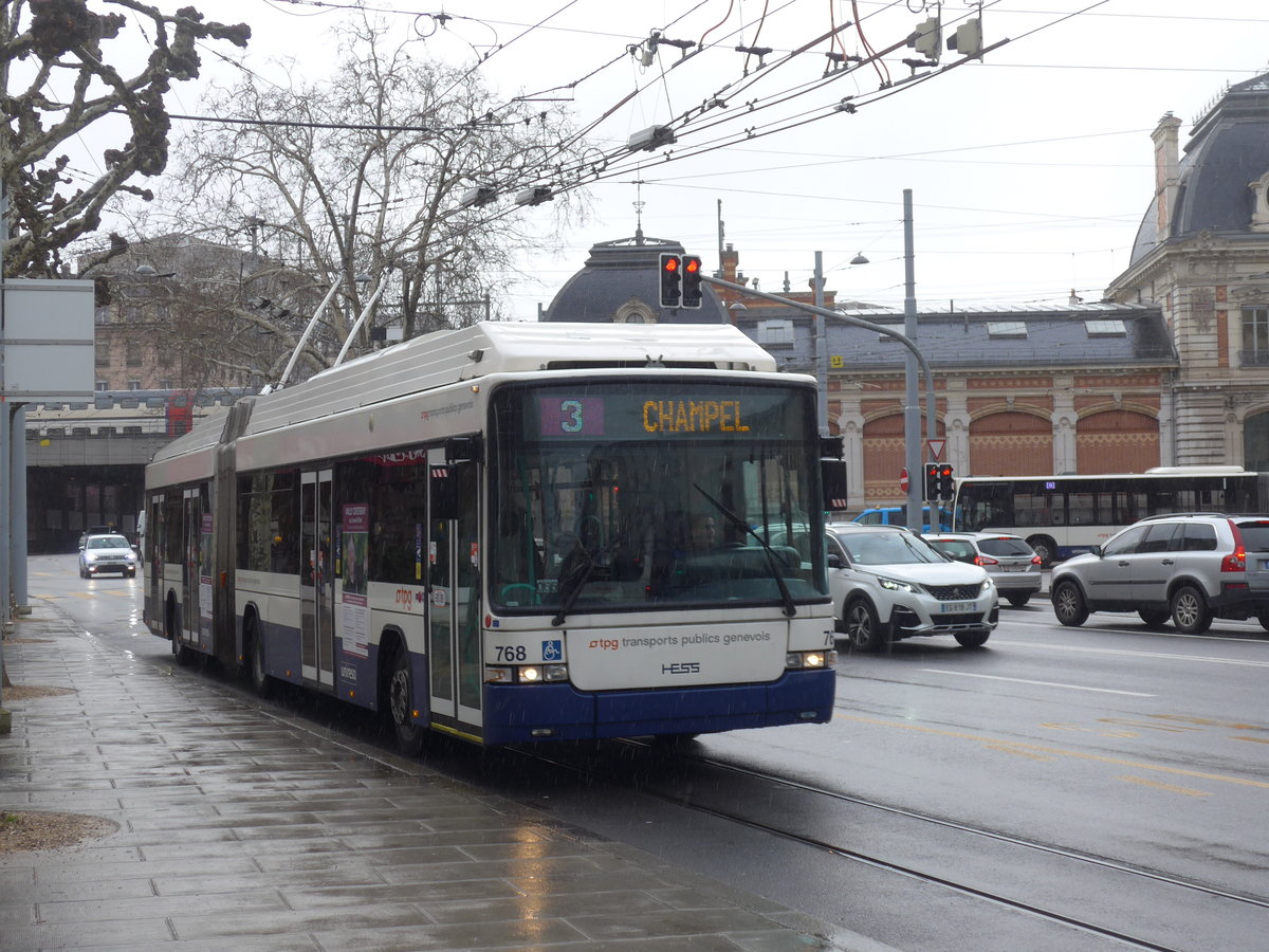 (189'193) - TPG Genve - Nr. 768 - Hess/Hess Gelenktrolleybus am 12. Mrz 2018 in Genve, Place des Vingt-Deux-Cantons