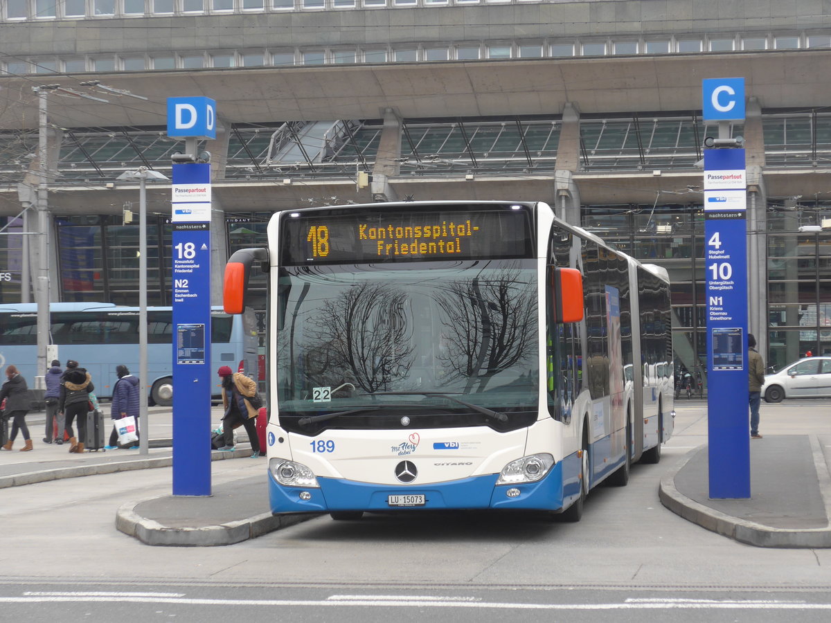 (189'308) - VBL Luzern - Nr. 189/LU 15'073 - Mercedes am 17. Mrz 2018 beim Bahnhof Luzern