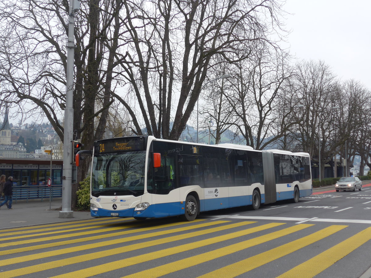 (189'310) - VBL Luzern - Nr. 187/LU 15'020 - Mercedes am 17. Mrz 2018 beim Bahnhof Luzern