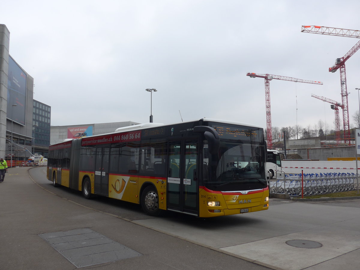 (189'570) - PostAuto Zrich - Nr. 314/ZH 780'683 - MAN am 19. Mrz 2018 in Zrich, Flughafen