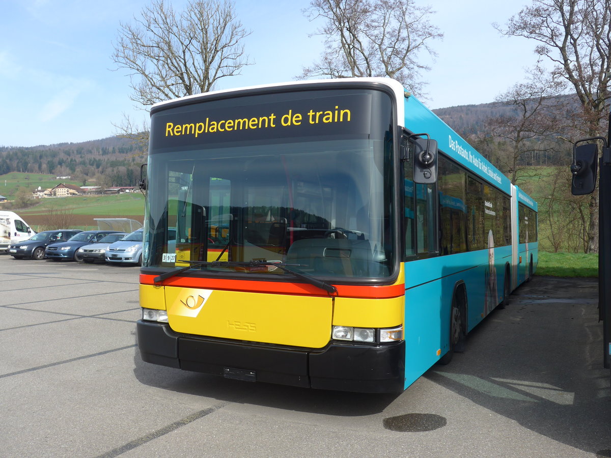 (189'902) - PostAuto Bern - Nr. 797 - Volvo/Hess (ex Bernmobil, Bern Nr. 258) am 2. April 2018 in Develier, Parkplatz