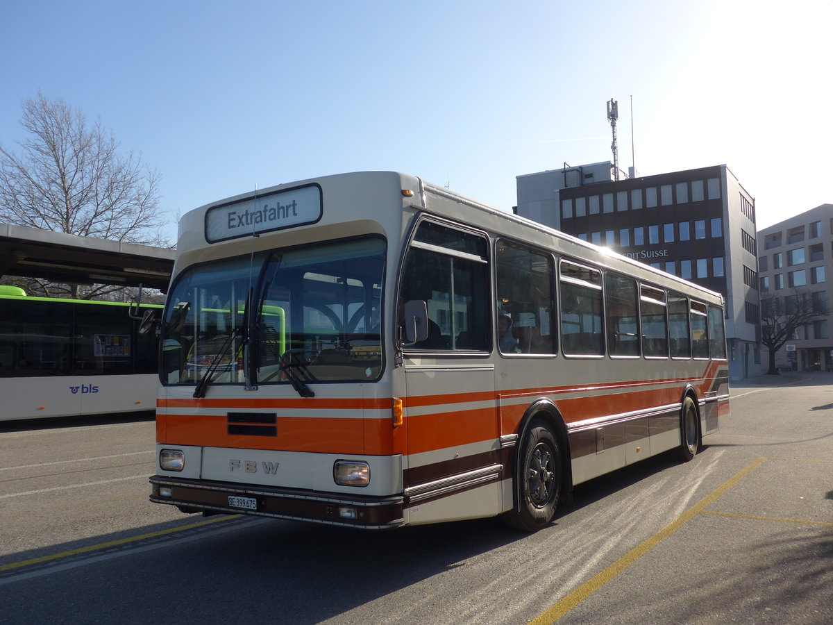 (190'011) - Wegmller, Mnsingen - BE 399'675 - FBW/R&J (ex Bamert, Wollerau) am 7. April 2018 beim Bahnhof Burgdorf