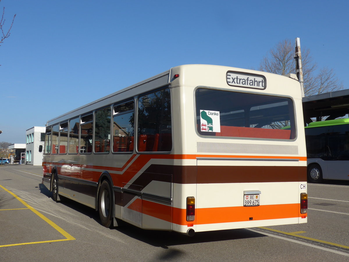 (190'013) - Wegmller, Mnsingen - BE 399'675 - FBW/R&J (ex Bamert, Wollerau) am 7. April 2018 beim Bahnhof Burgdorf