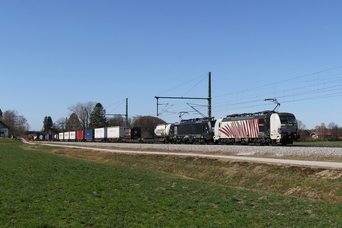 193 776 und 189 924 unterwegs in Richtung Salzburg am 15. Mrz 2020 bei bersee im Chiemgau.