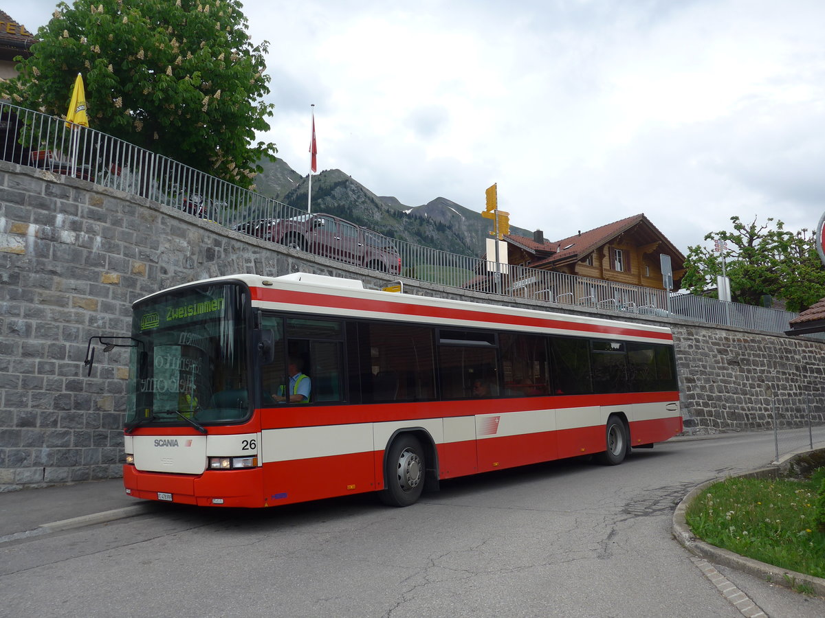 (193'277) - Lathion, Sion - Nr. 26/VS 478'999 - Scania/Hess (ex AAGS Schwyz Nr. 12) am 21. Mai 2018 beim Bahnhof Chteau-d'Oex