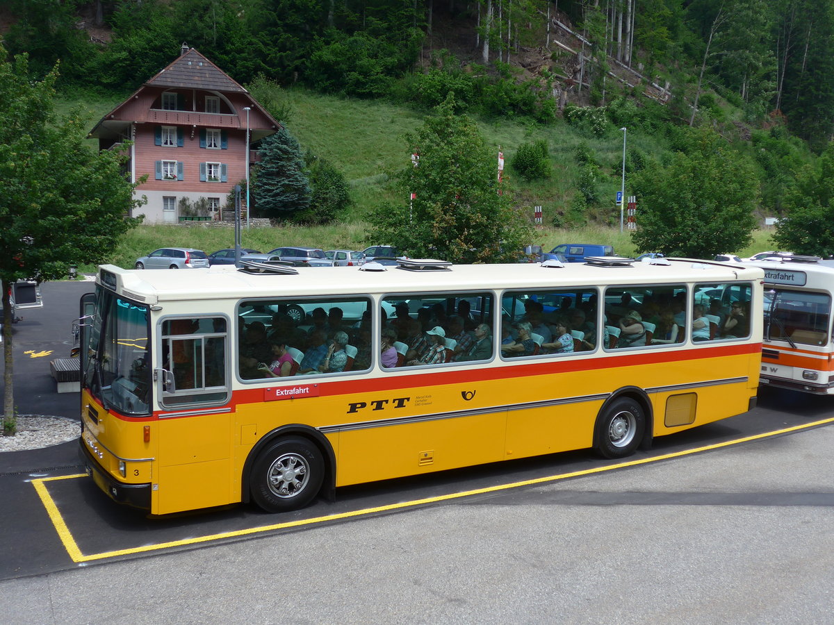 (193'726) - Kolb, Grasswil - Nr. 3/BE 93'915 - Saurer/R&J (ex Schmocker, Stechelberg Nr. 3; ex Nr. 1; ex Gertsch, Stechelberg Nr. 1) am 3. Juni 2018 in Trubschachen, Kambly