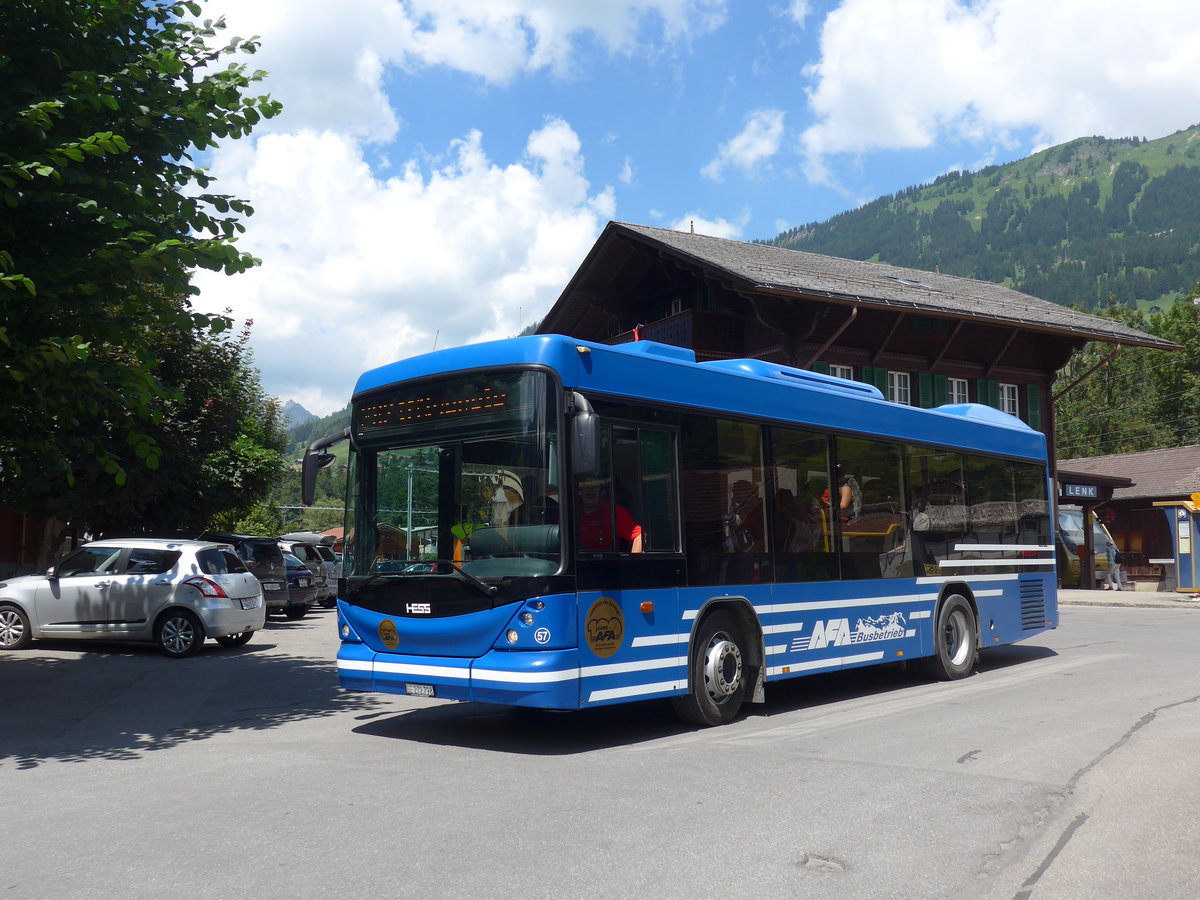 (194'697) - AFA Adelboden - Nr. 57/BE 272'798 - Scania/Hess am 9. Juli 2018 beim Bahnhof Lenk