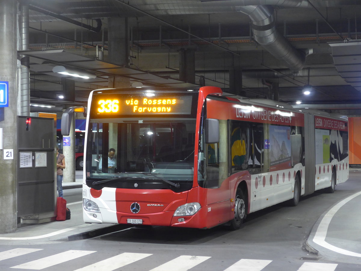 (195'557) - TPF Fribourg - Nr. 118/FR 300'378 - Mercedes am 5. August 2018 in Fribourg, Busbahnhof