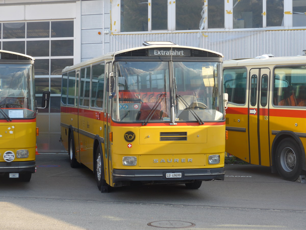 (198'037) - Huber, Oberkirch - LU 49'699 - Saurer/R&J (ex Frigg, Zernez; ex P 24'283) am 30. September 2018 in Bellach, Hess